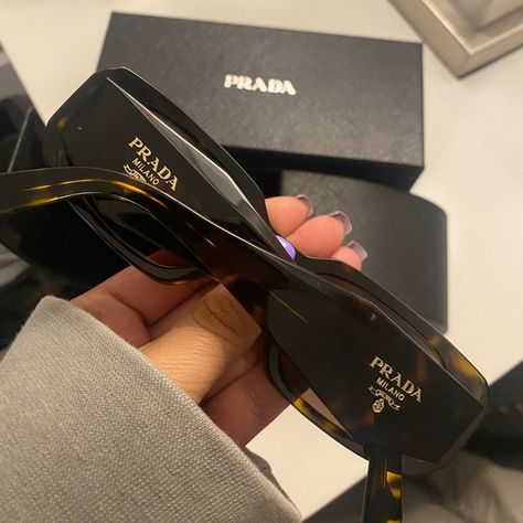 Prada Sunglasses. Brand new Prada Accessories, Brown Lens, Sunglasses Brand, Rectangle Frame, Prada Sunglasses, Color Lenses, Face Shapes, Prada, Solid Color