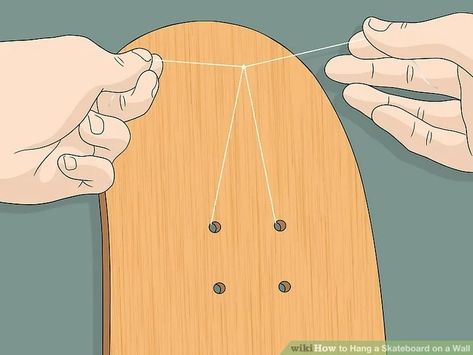 3 Ways to Hang a Skateboard on a Wall - wikiHow How To Hang Skateboards On Wall, How To Hang A Skateboard On The Wall, Hanging Skateboards On Wall, Skateboards On Wall, Skateboard On Wall Decor, Skateboard Wall Decor, Skateboard Decor, Skateboard Wall, How To Hang