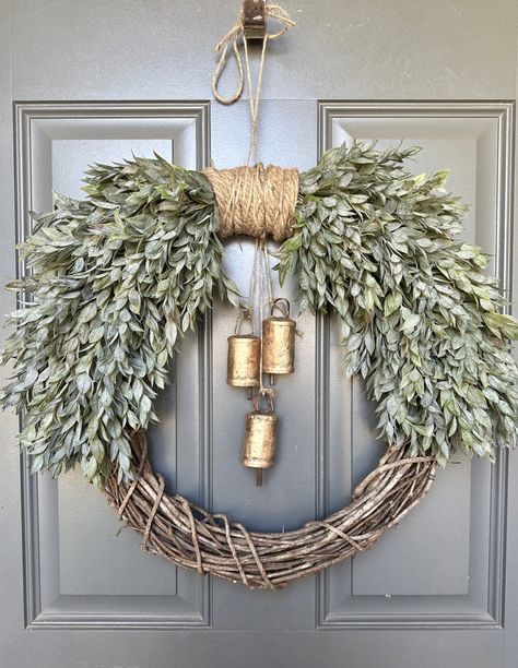 Handmade Bells, Front Door Christmas Wreaths, Door Christmas Wreaths, Wreaths For Front Door Christmas, Winter Wreath For Front Door, Front Door Christmas Wreath, Front Door Christmas, Winter Wreaths, Door Wreaths Diy