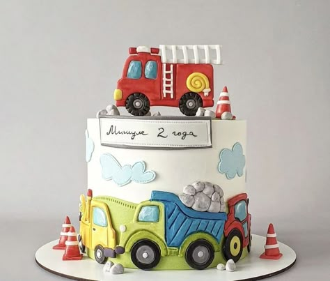 Vehicle Themed Birthday Cake, Transportation Theme Cake Ideas, Vehicle Cake 2nd Birthday, Truck Cakes For Boys, Birthday Cake Vehicle Theme, Truck Theme Cake, Transportation Birthday Cake, Truck Design Cake, Transport Cake 2nd Birthday