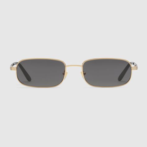 Gucci Rectangular frame sunglasses Sunglasses Gucci, Group Gifts, Rectangle Sunglasses, Gucci Sunglasses, Sunglasses For Men, Gold Sunglasses, Beauty Items, Grey Lenses, Metal Construction