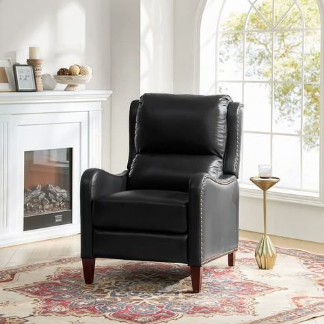 Brigida Cigar Genuine Leather Manual Recliner with Nailhead Trim by HULALA HOME - On Sale - Bed Bath & Beyond - 32620810 Sofa Comfy, Wood Ottoman, Black Chairs, Leather Recliner Chair, Recliner Chairs, Chair For Living Room, Reclining Armchair, Online Furniture Shopping, Recliner Sofa