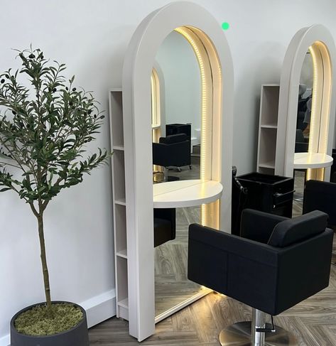 Mirrors 🙌🏼🤍 Mirror For Salon, Salon Mirror Ideas, Hair Salon Mirror, Salon Mirror, Mirror With Storage, Salon Mirrors, Curved Mirror, Radiator Covers, Hair Salon Decor