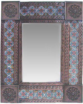 Small Brown Gerona Mexican Tile Mirror Tin Mirror, Tile Mirror, Tin Mirrors, Gold Framed Mirror, Punched Tin, Leaner Mirror, Mexican Tile, Paint Brands, Hanging Wall Mirror