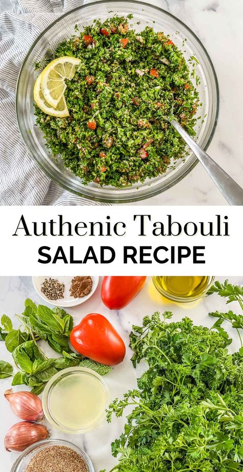 This delicious recipe for tabouli salad (also called tabbouleh and tabbouli) is heavy on fresh parsley and mint! Authentic Tabouli Recipe, Tabule Salad Tabbouleh Recipe, Tabouleh Salad Recipe, Tabouli Salad Recipe, Tabouli Recipe, Tabouli Salad, Mediterranean Recipe, Salad With Mint, Tabbouleh Recipe