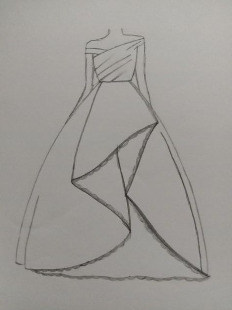 Dress Design Drawing Easy, Easy Drawings Clothes, Dress Drawing Sketches Easy, Dress Drawing Simple, Dresses Drawing Easy, Dress Sketches Easy, Easy Dress Drawings, Easy Fashion Sketches, Clothes Drawing Easy