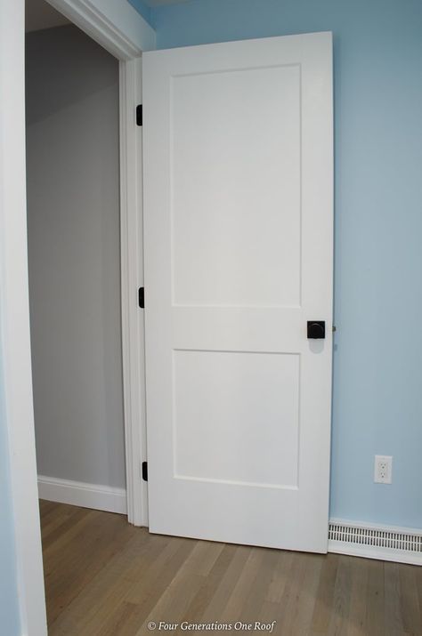 Solid Core Interior Doors | Four Generations One Roof Interior Solid Core Doors, One Panel Shaker Interior Door, Interior Shaker Style Doors, Solid Core Doors, Coastal Interior Doors, 2 Panel Shaker Interior Door, Seaside Cottage Interior, 2 Panel Interior Door, Interior Shaker Doors