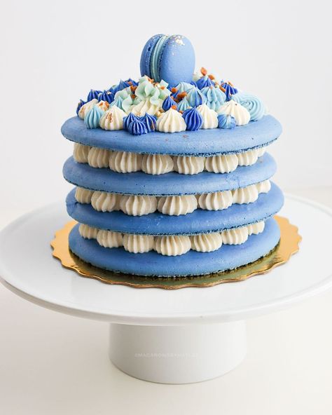 Blue Macaron Cake, Blue Pea Tea, Giant Macaron, Churro Ice Cream Sandwich, Blue Macaron, Churro Ice Cream, Macarons Cake, Cottage Bakery, Macaron Cake