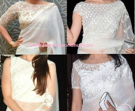 Boat neck blouse designs | Fashionworldhub White Boat Neck Blouse For Saree, Net Blouse Boat Neck Designs, Netted Boat Neck Blouse Designs, Synthetic Saree Blouse Designs, Boat Neck Net Blouse Designs, Net Blouse Designs Latest Boat Neck, White Blouse Designs For Saree, Sequence Blouse Design, Lace Saree Blouse