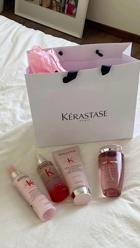 🎀🎀🎀     #ad #payedpromotion Luxury Haircare Aesthetic, Kerastase Products Aesthetic, Kerastase Aesthetic, Luxury Pink Aesthetic, Kerastase Products, Sulfate Free Shampoo And Conditioner, Kerastase Genesis, Kerastase Shampoo, Pink Aesthetic Coquette