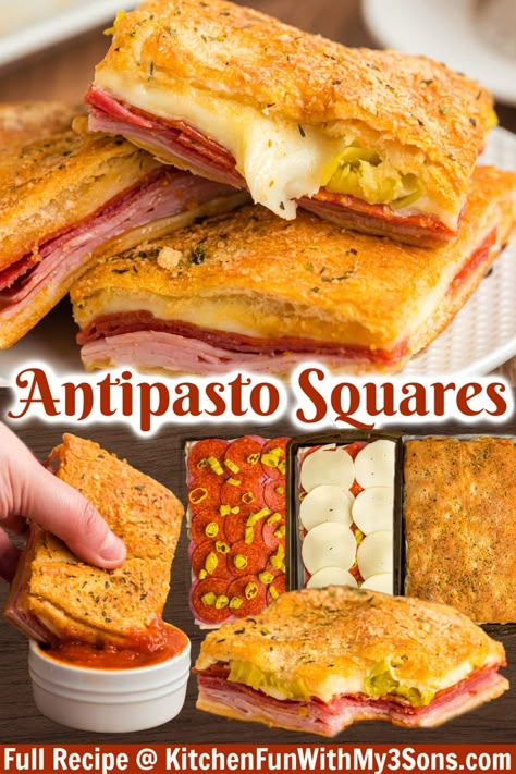 These Antipasto Squares make the best easy appetizer for any occasion! They are savory, crispy, and have a little kick. They are prepared super fast, so you can also make this recipe as a last-minute lunch or dinner. Nye Appetizers Easy, Star Appetizers, Antipasto Squares, Nye Appetizers, Steak Medium, Antipasto Recipes, Italian Antipasto, Fantastic Recipes, Bite Size Food