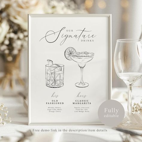 TheIvoryInkStudio - Etsy Cocktail Sign Wedding, Wedding Drink Sign, Wedding Bar Menu Sign, Signature Cocktails Wedding, Bar Menu Sign, Cocktail Sign, Signature Cocktail Sign, Wedding Signature Drinks, Cocktail Illustration