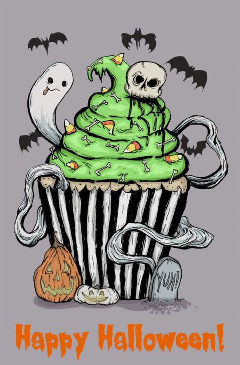 Cupcake Drawing, Halloween Tattoo, Halloween Drawings, Desenho Tattoo, Halloween Tattoos, Halloween 2018, Halloween Cupcakes, Halloween Stickers, Halloween Wallpaper