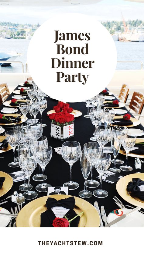 James Bond themed dinner party. Budget friend & 100% DIY. The Godfather Wedding Theme, Godfather Party Decorations, James Bond Birthday Party Ideas, James Bond Theme Birthday Party, The Godfather Theme Party Ideas, James Bond Dinner Party, James Bond Party Decorations Centerpieces, Godfather Birthday Party Ideas, James Bond 007 Theme Party