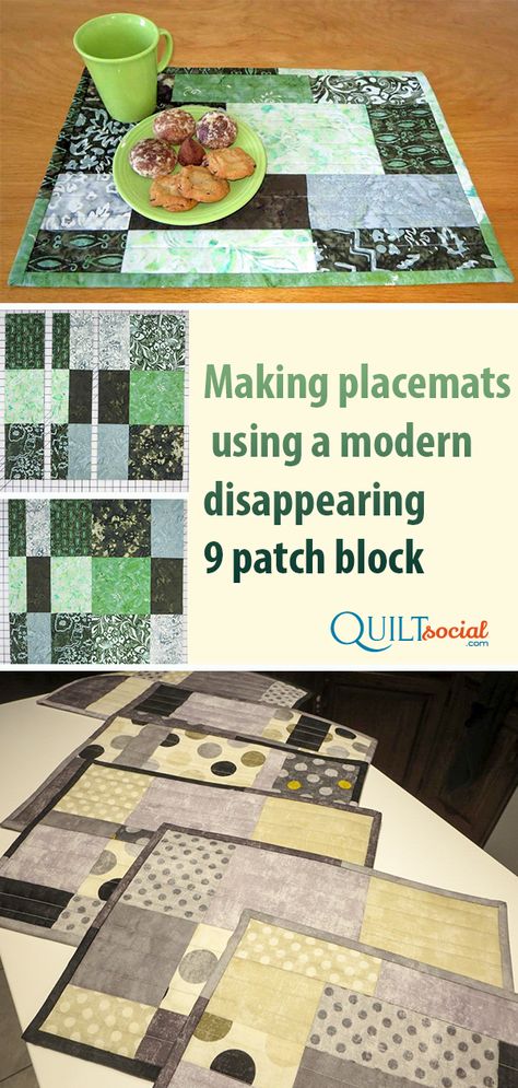 Making Placemats, Diy Placemats Fabric, Easy Placemats, Quilted Placemat Patterns, Disappearing 9 Patch, Diy Placemats, Modern Placemats, Quilted Table Runners Patterns, Straight Line Quilting