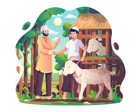 Interfaith Relationship, Goat Vector, Animal Design Illustration, Eid Al-adha Design, Happy Eid Al Adha, Islamic Kids Activities, Illustration Flat, A Goat, Cartoon Background