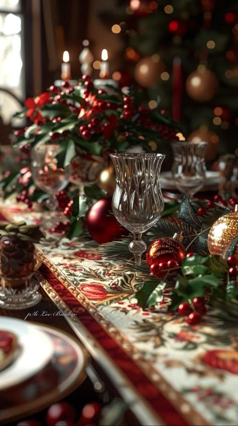 Christmas Table Setting, Christmas Dinner Table, Tafel Decor, Christmas Tablescape, Christmas Tablescapes, Christmas Dining, Christmas Table Runner, Christmas Table Settings, Elegant Christmas