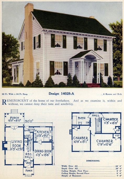 62 beautiful vintage home designs & floor plans from the 1920s 1940s Home Floor Plans, Vintage 2 Story House Plans, 1920s Colonial House, 1930s Colonial Home, 1950s House Plans, 1920 House Plans, American Colonial House, 1920s House Plans, Colonial House Floor Plans