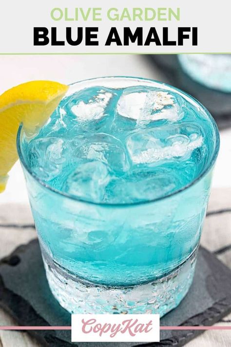 Transport your taste buds to Italy's stunning coastline with an Olive Garden Blue Amalfi drink A captivating blend of vibrant Blue Curacao, smooth vodka, and refreshing lemonade, this cocktail captures the essence of summer by the Amalfi coast. Its dazzling azure hue mirrors the Mediterranean's sparkling waters, making every sip a mini-vacation. Get the easy copycat recipe and find out how to make the best Blue Amalfi like Olive Garden. Olive Garden Recipes, Copykat Recipes, Copycat Restaurant Recipes, Blue Cocktails, Mini Vacation, Cocktail Recipes Easy, Blue Curacao, Olive Gardens, Garden Recipes