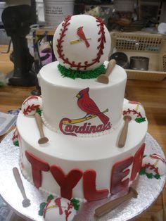 St Louis Cardinals Cake, Baseball Cakes, Baseball Birthday Cakes, Sports Cakes, Baseball Cake, Birthday Cake For Him, Sport Cakes, Football Cake, Stl Cardinals