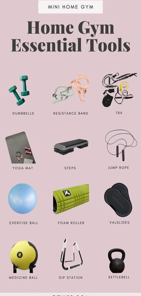 Upgrade your home fitness space with these 13 brilliant exercise accessories and equipment for both form and function. Whether you're working with a small corner or large basement, these workout room ideas - from mats to dumbbells to storage - will help design your ideal home gym. Get motivated with functional yet stylish active decor! #Ideas #HouseGoals #Creating #Spaces #InteriorInspo #Your #DecorInspiration #InteriorDesign #DecorTips #Own #Mini #for #HomeDecor #Compact #Home #Workout #Gym Home Gym Ideas Small Basements, Home Workout Area, Exercise Room Decor, Small Workout Room, Aesthetic Exercise, Workout Room Ideas, Home Workout Gym, Gym At Home Ideas, Mini Gym At Home