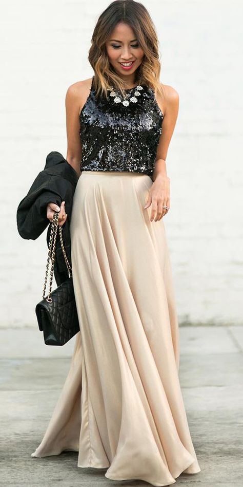 Winter Wedding Guest Dresses:15 Best Looks ❤ winter guest wedding dresses sequins top long maxi skirt lace and locks ❤ Full gallery: https://weddingdressesguide.com/winter-wedding-guest-dresses/ #wedding #guestdresses #winterwedding Maxi Skirt Fall, Wedding Guest Outfit Winter, Winter Wedding Outfits, Winter Wedding Guest Dress, Winter Wedding Guests, Wedding Dress Sequin, Wedding Dress Guide, Wedding Skirt, Rock Outfit