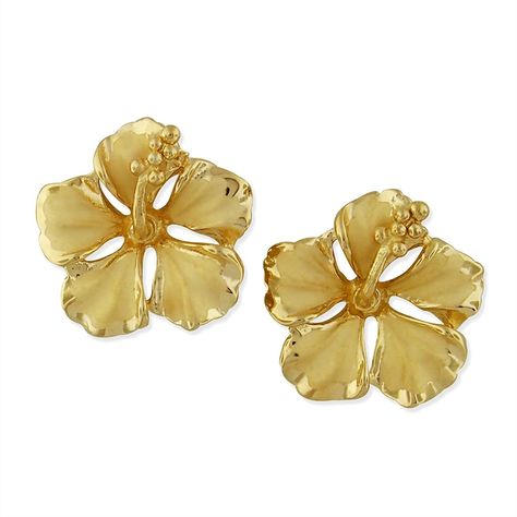 Earrings, Stud, 14kt Yellow Gold Plated Sterling Silver 1/2 Inch Hibiscus Stud Earrings - CE11MDMIA3X  #Earrings #designerjewelry #fashionwomen #outfits #style #Stud Surf Shops, Hawaiian Jewelry, Flat Back Earrings, Womens Earrings Studs, Earring Post, Black Jewelry, Earrings Women, Earrings Studs, Flower Earrings Studs