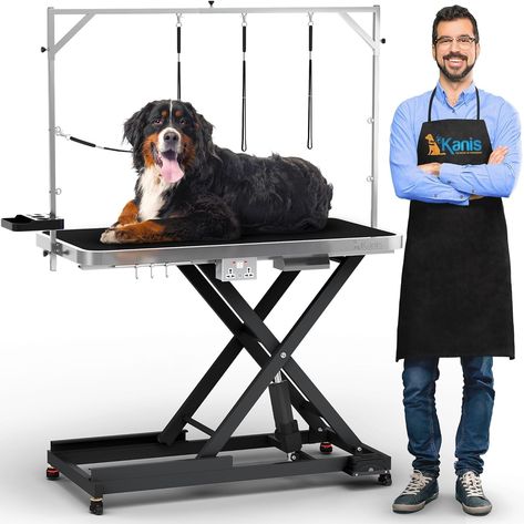 Professional Electric Dog Grooming Table - Heavy Duty, Height Adjustable Pet Grooming Table w/Leveling Wheels, Dog Grooming Arm, Anti Slip Tabletop & Tool Organizer/Dog Grooming Station (49", BLACK) Dog Grooming Station, Retractable Casters, Grooming Station, Dog Grooming Table, Grooming Table, Printer Ink Cartridges, Pet Paws, Professional Organizer, Grooming Tools