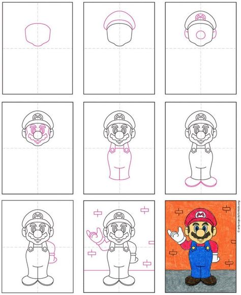 Direct Drawing, How To Draw Mario, Disney Drawing Tutorial, Mario E Luigi, Mario Coloring Pages, 2023 Art, Art Lessons For Kids, Easy Drawings For Kids, Mario Art