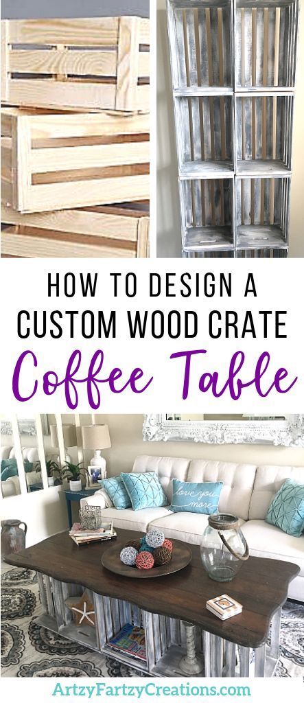 How to design a custom wood crate coffee table for less than $150 by Cheryl Phan @ ArtzyFartzyCreations.com #diy #homemakeover #homedecor Wood Crate Coffee Table, Furniture Recycle, Grey Stained Wood, Crate Coffee Table, Crate Table, Custom Coffee Table, Wood Crates, Furniture Makeover Diy, How To Design