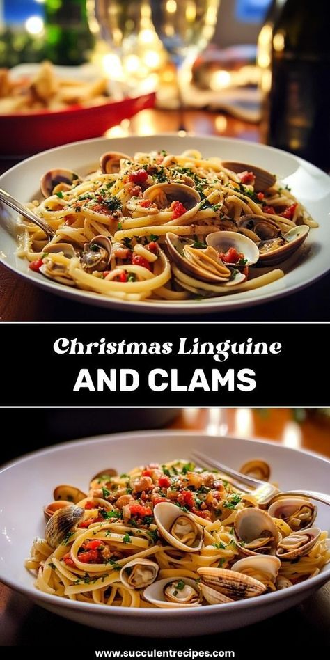 Celebrate the holiday season with this classic Linguine and Clams. Tender pasta tossed in a rich, garlicky sauce with fresh clams makes for a festive and flavorful Christmas dish that’s sure to impress. Linguine And Clams, Fresh Clams, Seafood Delight, Clam Sauce, Christmas Meal, Linguine Pasta, Diy Snacks, Christmas Dishes, Recipe Boards