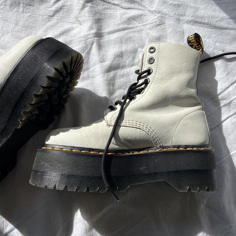 White soft leather platform Dr. Marten boots  Worn a... - Depop Dr. Martens, Soft Leather, A Couple, Boots, Leather, White, Quick Saves