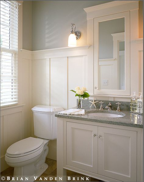 13 Small Bathrooms with Big Impact - The Honeycomb Home Bathroom Wainscoting, Wainscoting Bathroom, Board And Batten Wall, Downstairs Bathroom, Half Bathroom, Trendy Bathroom, Bathroom Redo, Bath Room, Bathroom Renos