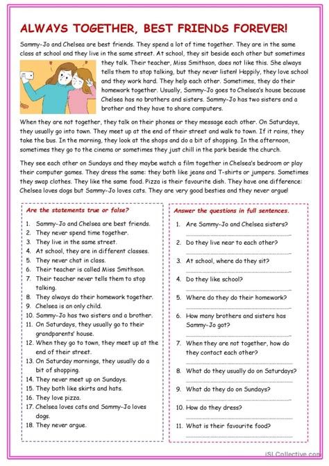 Reading Comprehension : English ESL worksheets pdf & doc Reading And Comprehension Worksheets, English Reading Skills, English Comprehension, Esl Reading Comprehension, Unseen Passage, Present Simple Tense, Reading Comprehension For Kids, Esl Reading, Possessive Adjectives