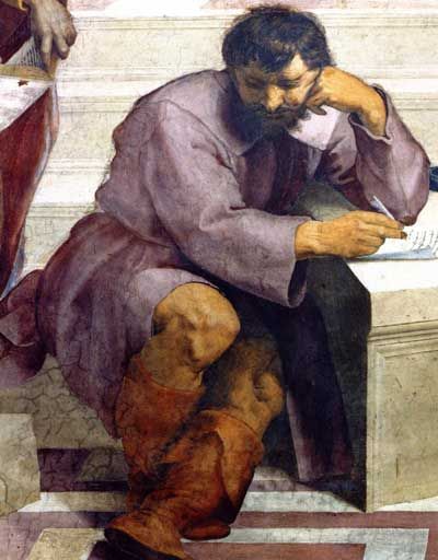 This detail from The School of Athens was a later addition to the painting. It is a portrait of Raphael's great rival Michelangelo. Raphael Sanzio, School Of Athens, History Of Philosophy, Roman Gods, Sistine Chapel, Prayer Warrior, Human Emotions, Ancient Rome, Bbc News