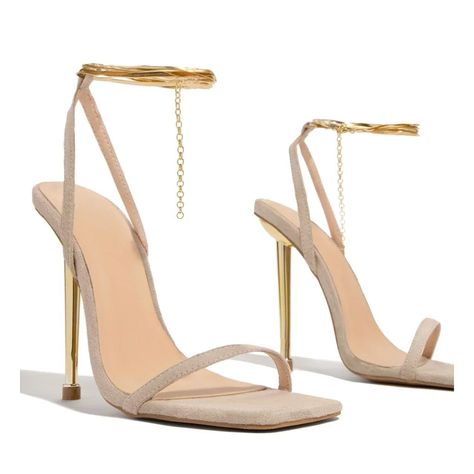 Goldie Locks - Gold Stiletto High Heels #elleladore Heels Dress, High Heel Dress, Ankle Chain, Stiletto Shoes, Gold Shoes, Stiletto Sandals, Slingbacks, Lace Up Sandals, Peep Toe Heels