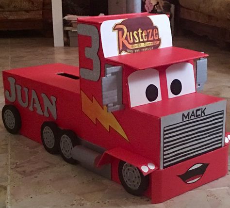 Cars party ideas Mac Truck From Cars, Big Truck Birthday Party, Cars Party Ideas, Piñata Cars, Disney Cars Birthday Theme, Kids Valentine Boxes, Truck Birthday Party, Disney Cars Party, Disney Cars Birthday