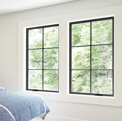 Casement Windows Kitchen, Black Casement Windows, Marvin Windows, Brick Molding, Energy Efficient Windows, Window Replacement, Black Windows, House Siding, Energy Efficient Homes