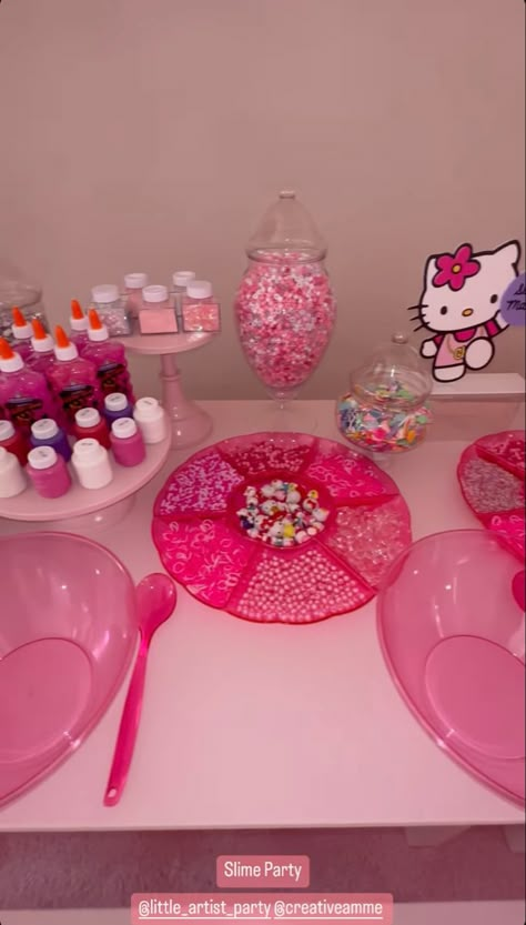 Sweet 16 Sleepover, Slime Birthday, Girly Birthday Party, Teepee Party, Aesthetic Birthday, Hello Kitty Birthday Party, Slime Party, Hello Kitty Themes, Kitty Party