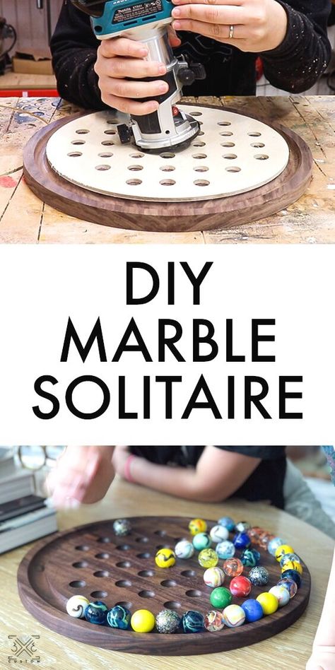 DIY Marble Solitaire Game Woodworking Games, Wood Games To Make, Homemade Game Boards, Wooden Game Boards, Wood Board Game, Marble Games Diy, Wooden Board Game, Games Diy, Wood Games Diy