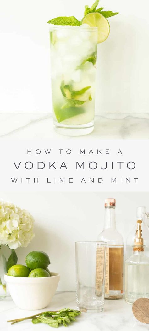 Lime Simple Syrup, Easy Mojito Recipe, Vodka Mojito, Cocktails Vodka, Mojito Ingredients, Mint Cocktails, Blueberry Mojito, Vodka Lime, Easy Summer Cocktails