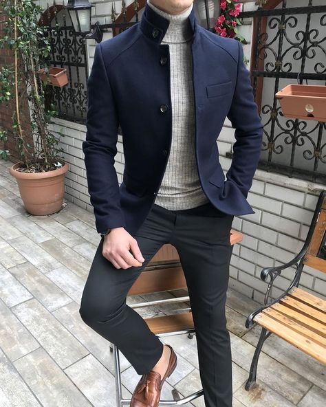 Boys Dressing, How To Dress Well, Ali Dress, Slim Fit Coat, Formal Men Outfit, Black Leather Biker Jacket, Men Fashion Casual Shirts, Designer Suits For Men, Men's Outfits