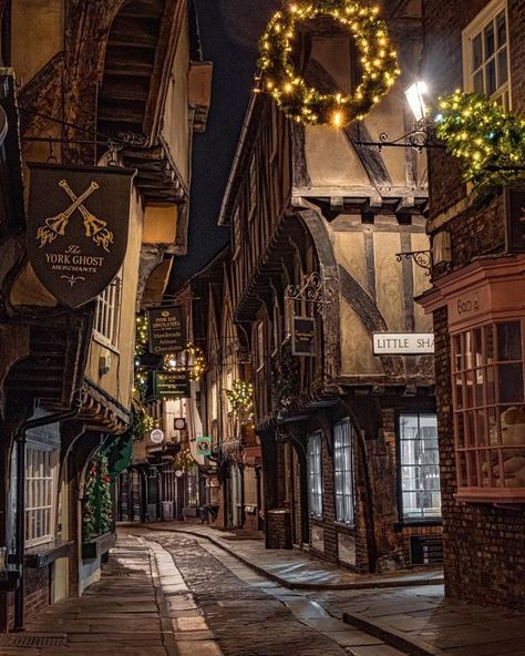 Golden Age Of Travel 1830-1955 | The Shambles, York England in the early hours of this morning | Facebook Shambles York, Medieval Street, The Shambles, Christmas In England, York England, London Street, Most Beautiful Cities, English Countryside, Beautiful Places To Travel