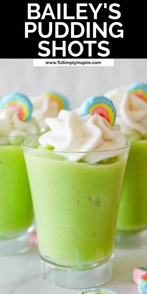 St Pattys Day Pudding Shots, Irish Pudding Shots, Green Pudding Shots, Shamrock Pudding Shots, Dairy Free Pudding Shots, Irish Cream Pudding Shots, Easter Pudding Shots, Irish Cream Shots, Lucky Charms Pudding Shots