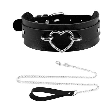 PRICES MAY VARY. Premium Material---Made of soft faux leather + alloy metal chains Adjustable Length---Adjusting Neck Size: 12"-15"(31cm-39cm),adjust the tightness of your neck to fit your size Applicable Scenes---This personality and cute collar features a heart-ring design,is suitable for nightclub,stage,gothic party,role-playing and other situations Nostalgic & Trendy Style---The choker leash set designed for women and teen girls looking for adding a dash of vintage and gothic jewelry flair P Choker And Leash, Cute Collars For Humans, Choker Collar Leash, Collars For Subs, Choker Leash, Diy Body Harness, Cute Collars, Gothic Party, Posture Collar