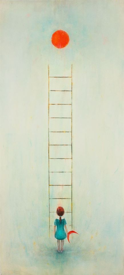 Alattad a föld, feletted az ég, benned a létra. (Weöres Sándor) A Ladder, 수채화 그림, Art Et Illustration, Mail Art, Pics Art, Art Journals, 그림 그리기, Illustrations Posters, Love Art