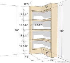 The set of plans include a material list and a How To Make A Corner Shelving Unit Project Image The perfect Bookshelves Kitchen, Shelves Corner, Corner Closet, Bookshelf Plans, Corner Bookshelves, Kitchen Corner, Bookshelves Diy, Master Closet, Trendy Kitchen