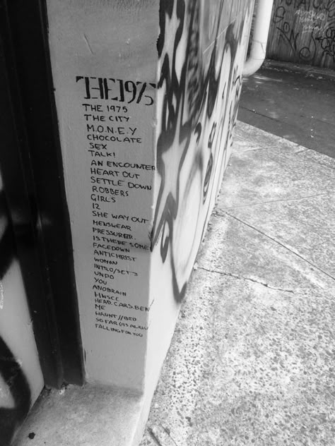 the 1975 self titled track list on wall The 1975 Self Titled, 1975 Self Titled, The 1975 The City, The 1975 Tumblr, Tumblr Core, The 1975 Aesthetic, 1975 Aesthetic, Matty 1975, The 1975 Matty