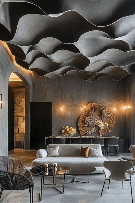 Elevate your room design with statement ceiling trends, from bold colors to textured finishes for a unique look. #StatementCeilings #CeilingTrends Statement Ceiling, Accent Ceiling, Ceiling Treatments, Ceiling Ideas, Room Ceiling, Living Room Ceiling, Interesting Design, Low Ceiling, Ceiling Design