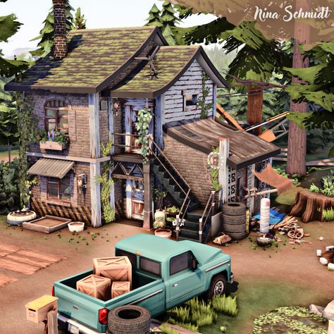 A house built using the Werewolves Expansion Pack. Sims 4 Houses Werewolf, Sims 4 Wearwolves Build, Sims 4 Moonwood Mill Build, Moonwood Mill Build, Sims Boho House, Moonwood Mill Sims 4, Sims 4 Moonwood Mill House, Sims 4 Apocalypse House, Weird Sims 4 Builds